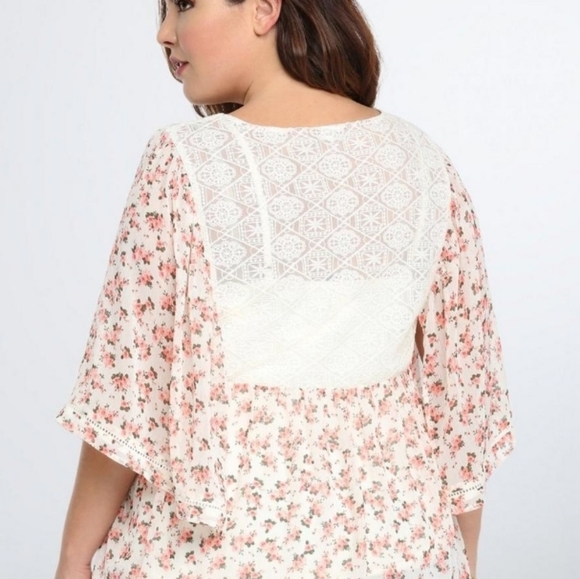 Torrid Lace Inset Chiffon Ivory Blouse - Picture 5 of 13